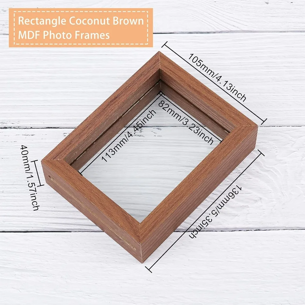 5x4 Inches Wood Floating Frame (Coconut Brown) Vintage Double Sided Glass Artwork Pressed Flower Display Frame Acrylic Plant