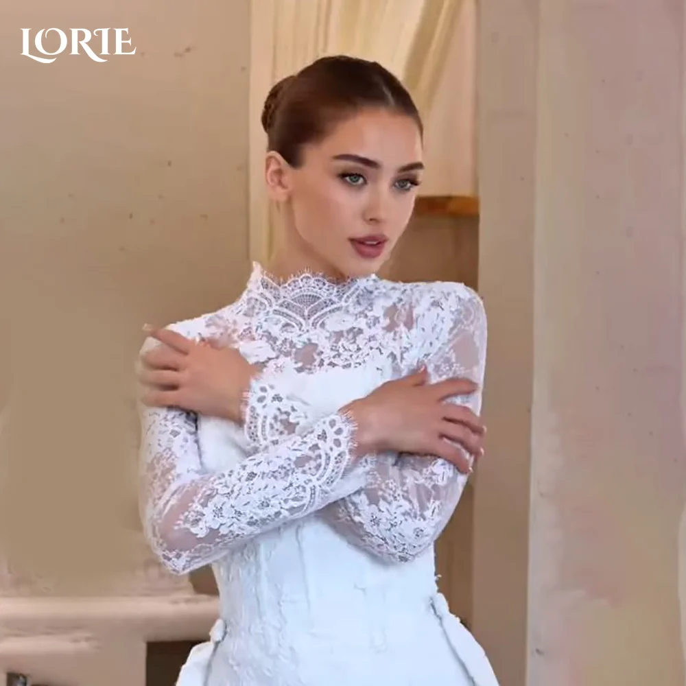 

Винтажное кружевное свадебное платье LORIE, А-силуэт, с аппликациями, высоким воротником, цветами, элегантное свадебное платье принцессы с аппликациями, на заказ