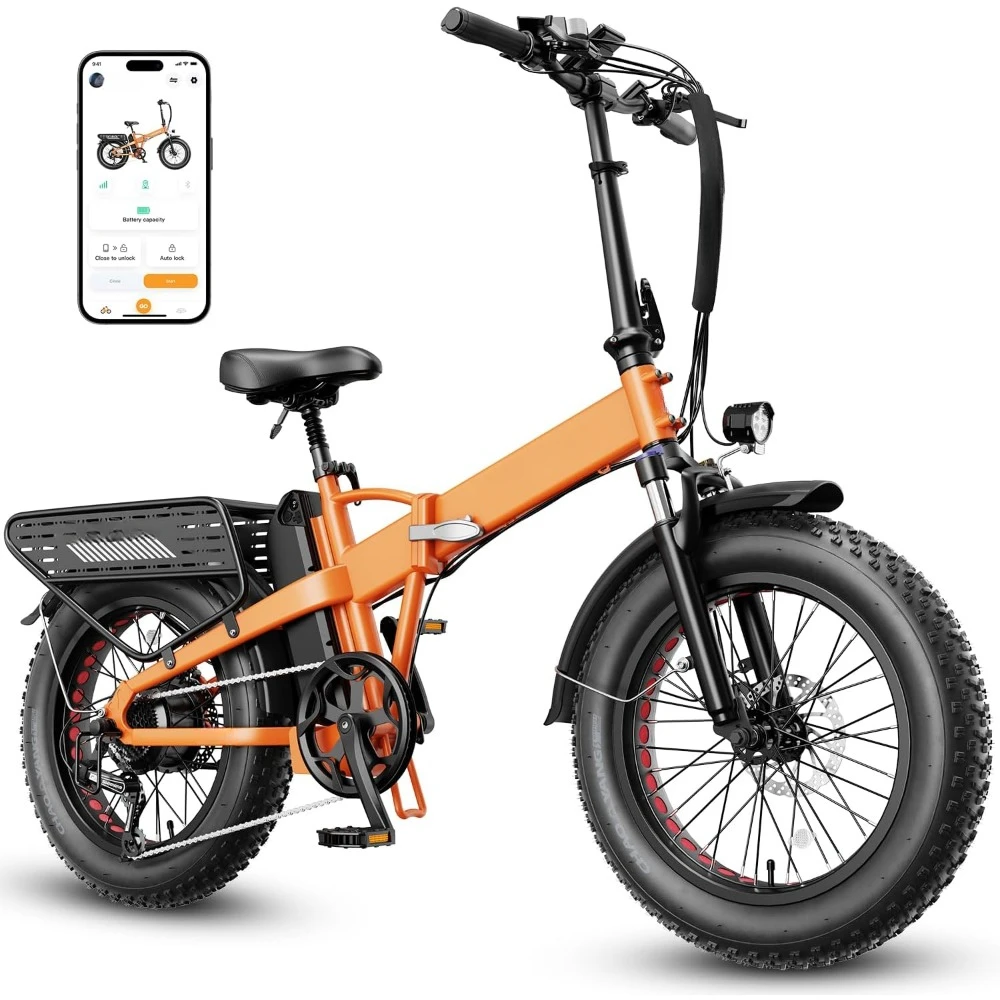 

Electric Bike with 1400W Peak Motor,28MPH Top Speed,and 600Wh Removable Battery,Folding with 20"×4" Fat Tire and Full Suspension