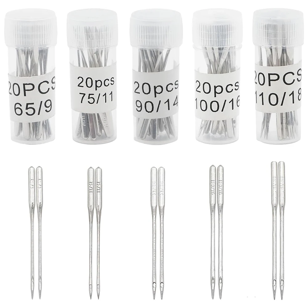 

100PCS Universal Sewing Machine Needles Set Regular Point Needles 65/9 75/11 90/14 100/16 110/18 for Most Home Sewing Machines