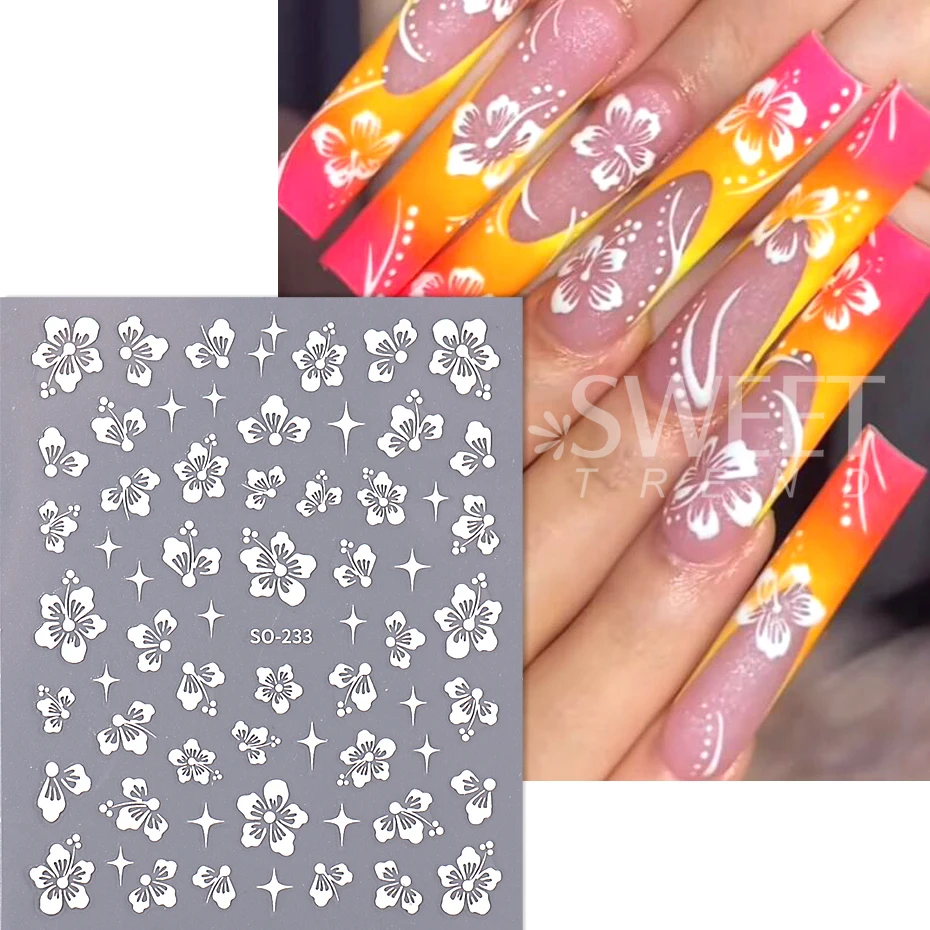 4pcs/set Hibiscus Flowers Nail Sticker Y2K Star Adhesive Nail Art Supplies Decal for Women Nail Supplies DIY Manicure Decoration