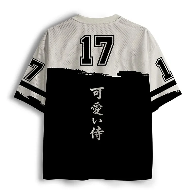 2026 Summer Fashion Japanese Samurai Cat Printing Quick Dry Loose Short Sleeve Training Street Wear V-neck T-shirt Large