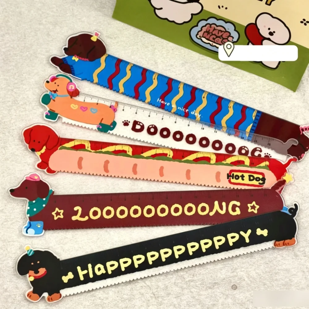 4pcs Cute Sausage Dog Ruler Set Kawaii Acrylic Ruler Triangle Ruler Angle Measuring Tool Student Drawing Measurement Stationery