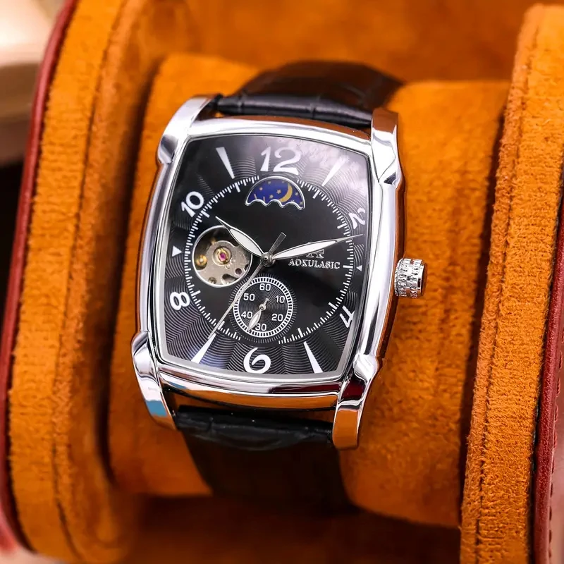 

Top-Tier Luxury Barrel-Shaped Automatic Tourbillon Men's Mechanical Watch, Classic Retro Design, Skeleton Moon Phase Men's Watch, High-End Lightweight Luxury Business Casual Watch, Excellent Gift Choice for Birthdays and Valentine's Day, the Best Gift for