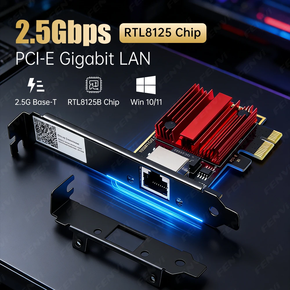 

Сетевая карта 2.5G PCIE с разъемом RJ45, чип RTL8125B, 100/1000 Мбит/с, 2.5 Гбит/с, гигабитный Ethernet, проводной контроллер LAN-адаптера для Win7/8/10/11