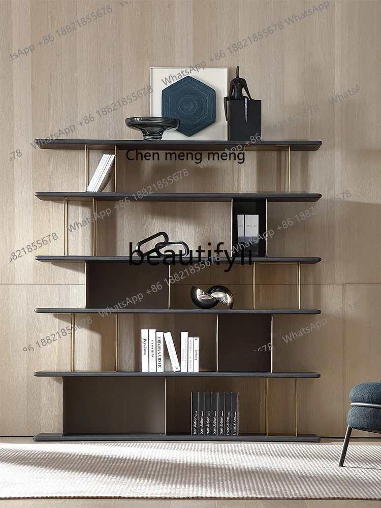 Italian light luxury solid wood study bookcase combination minimalist villa industrial style bookshelf