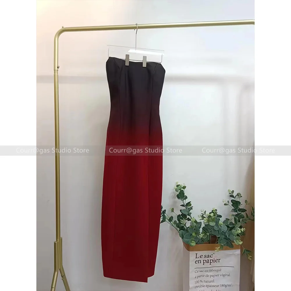 Vintage temperament black and red bustier dress long dress Vietnam design niche elegant wrap split dress long female