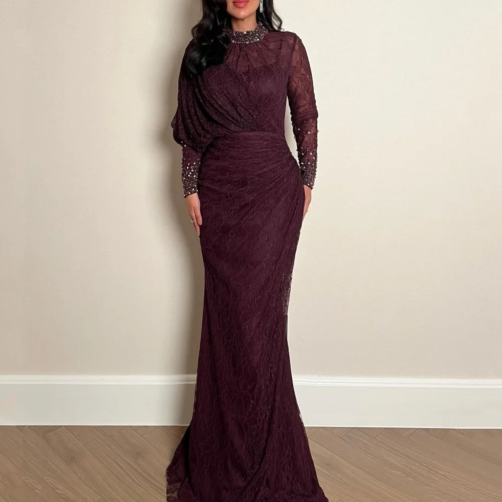 

Customized Lace Pleat High Collar Mermaid Floor-length Bespoke Occasion Dresses Formal Evening Woman Elegant Party Wedding