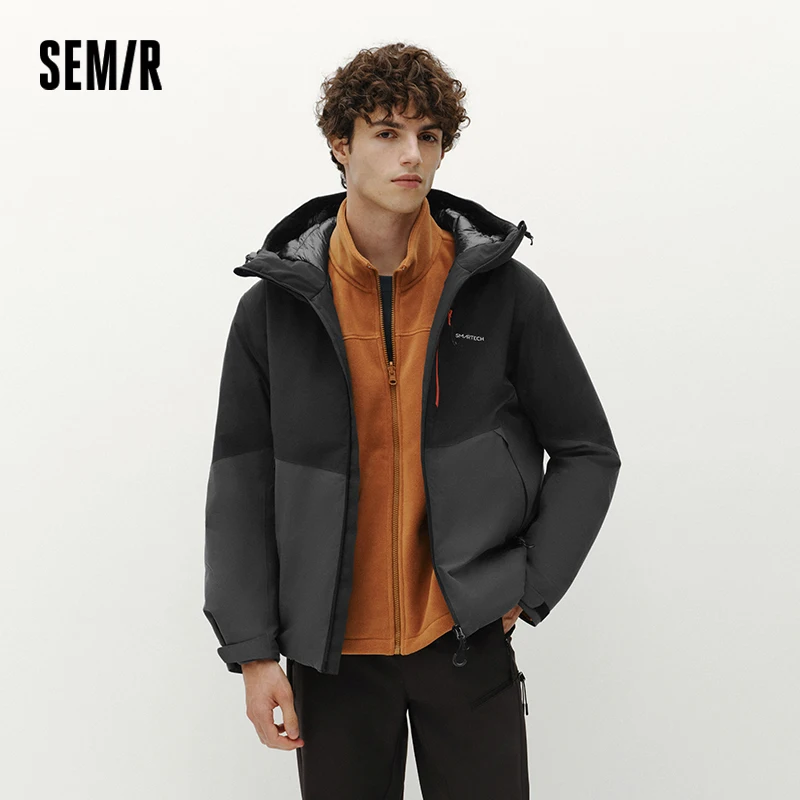 Semir Men Down Jacket 90 Percent Down Fill Rain Resistant Breathable Abrasion Resistant Outdoor Color Block Hooded 2026 New