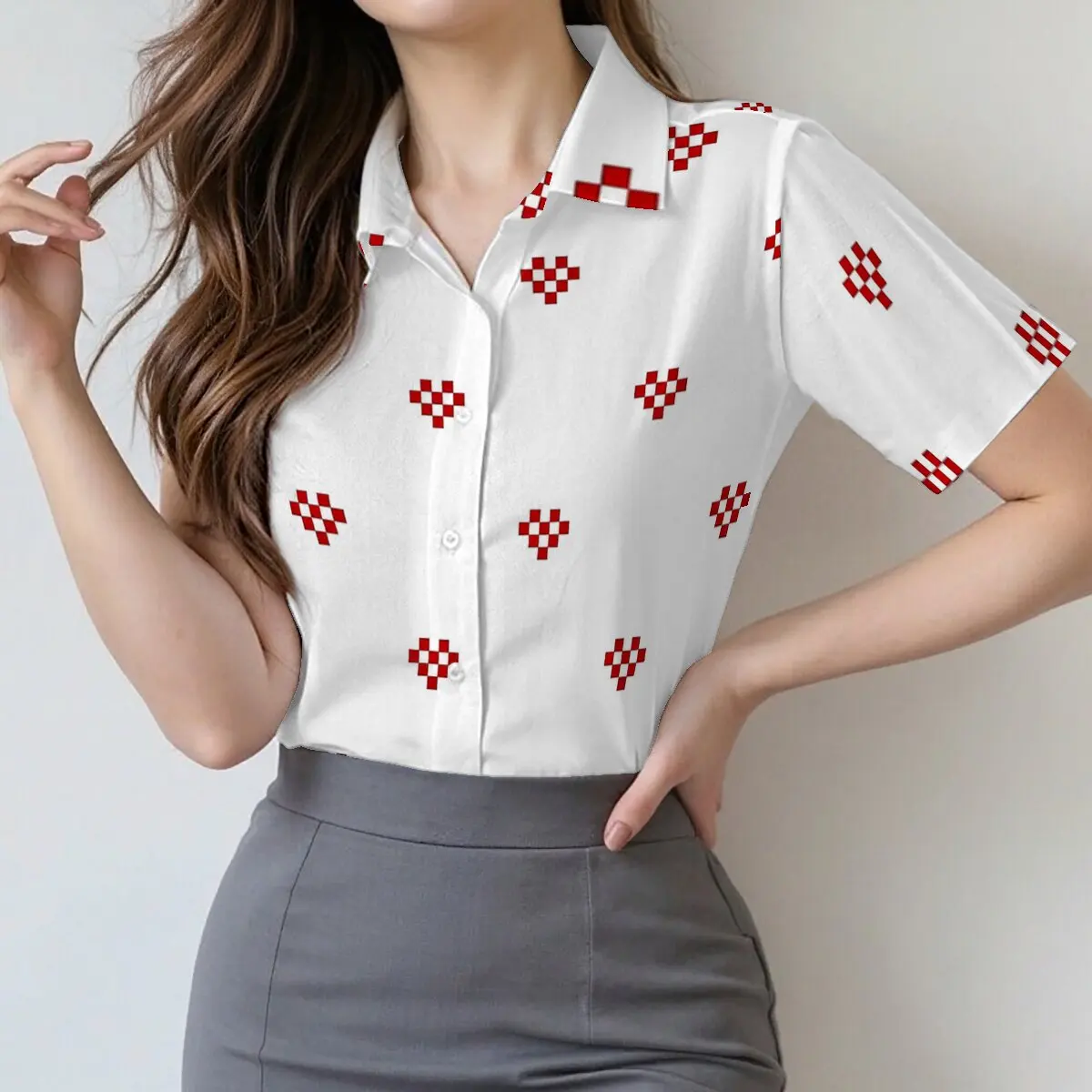 

Minimalist and Personalized Love Printed Women's Short sleeved Collar Shirt Summer Fashion Daily Versatile Casual Top