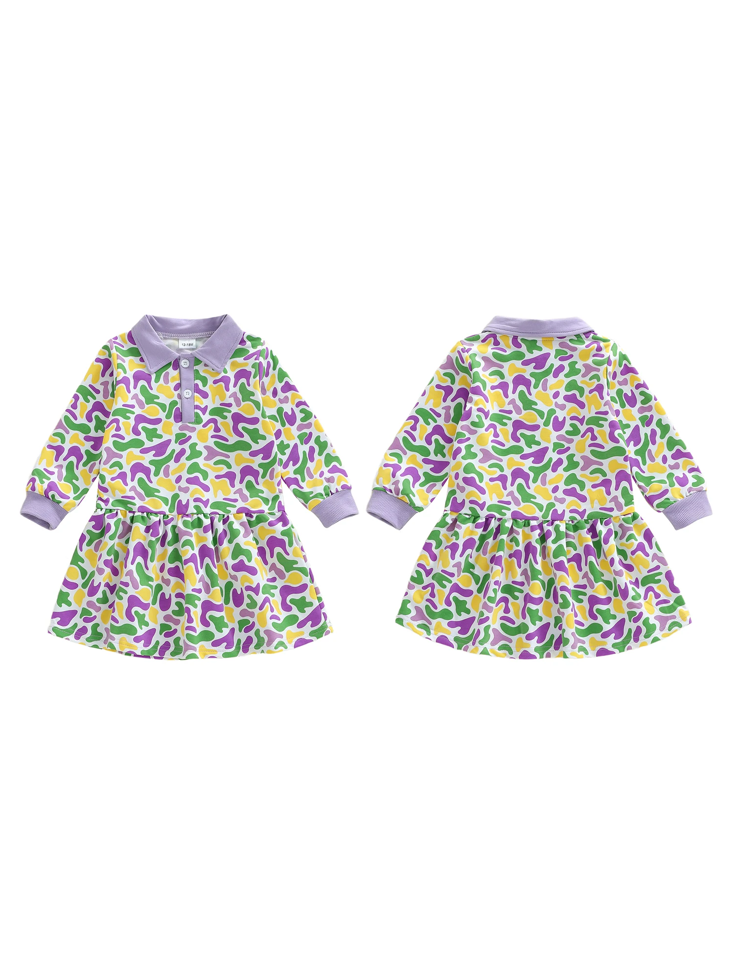 فستان ماردي غرا للفتيات الصغيرات، فستان مموه برقبة مقلوبة وأكمام طويلة على شكل حرف A #4