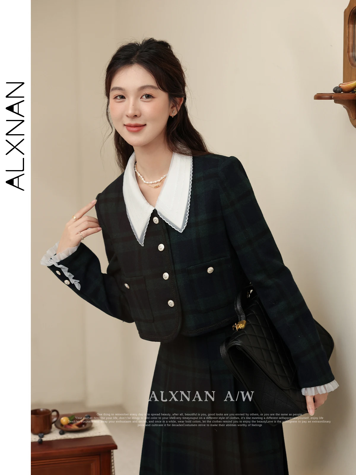

ALXNAN Women's Short Jacket Lapel Neck Metal Button Office Lady Jackets 2025 Autumn Elegant Long Sleeve Coats Female LXN32066