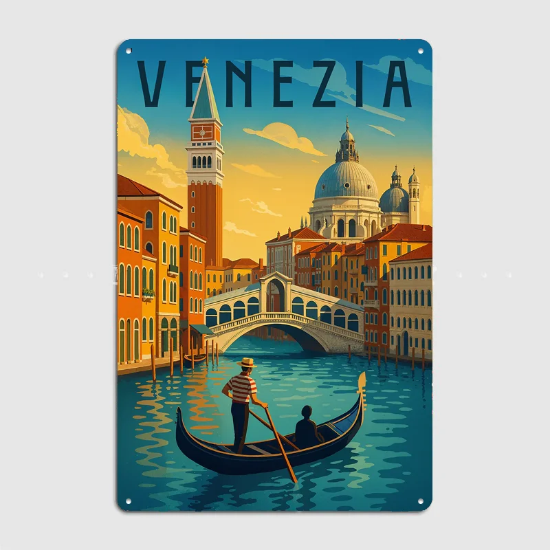 Venice Travel Poster Sunset Canal Metal Custom Sign Living Room Wall Indoor Decor Room Decoration Bedroom Posters Home Decor