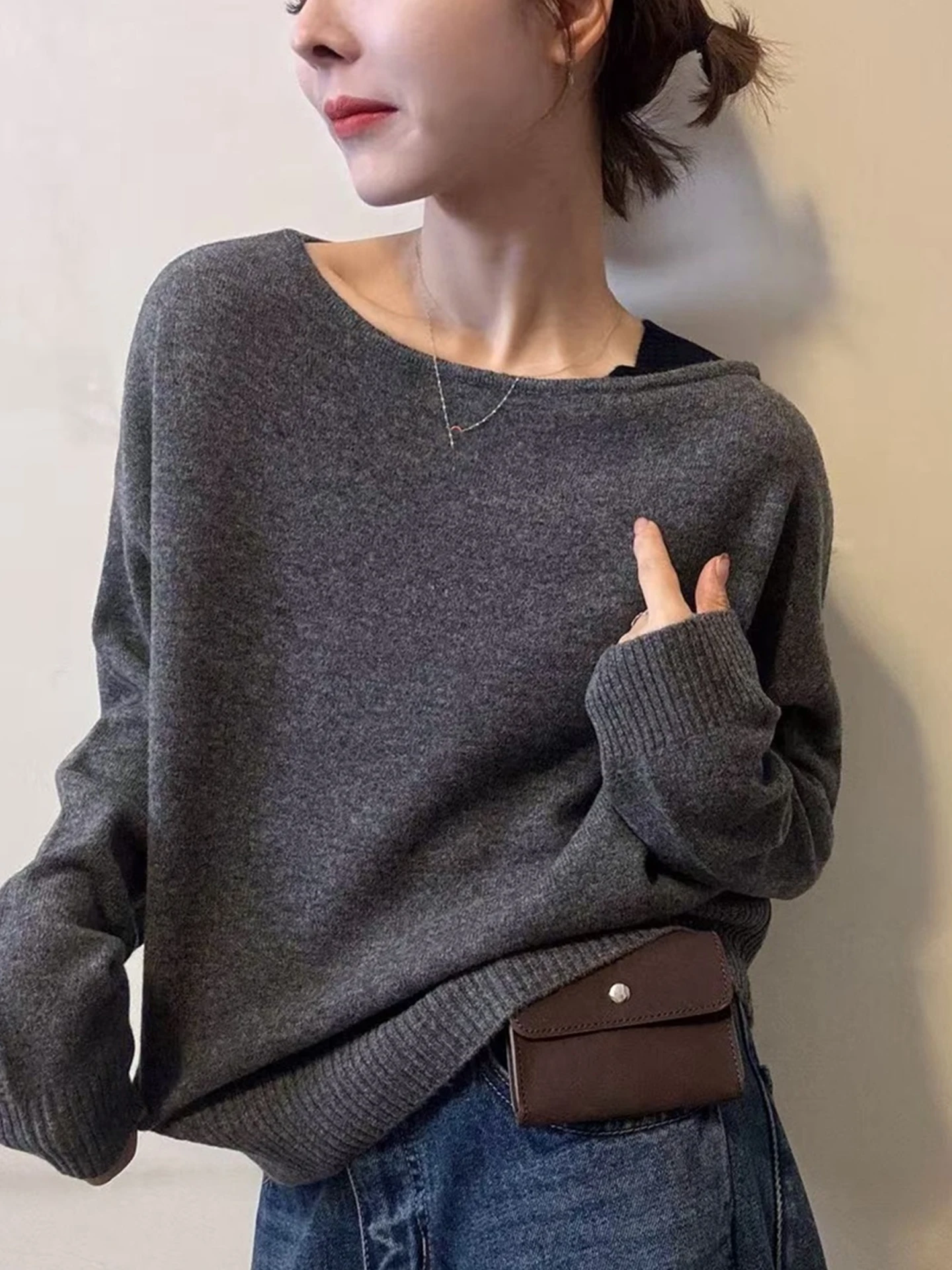 

Color Block Long Sleeve Knitted Sweater Casual Oversized Versatile Top Commute Style Autumn Fashion for Younger Design Sense