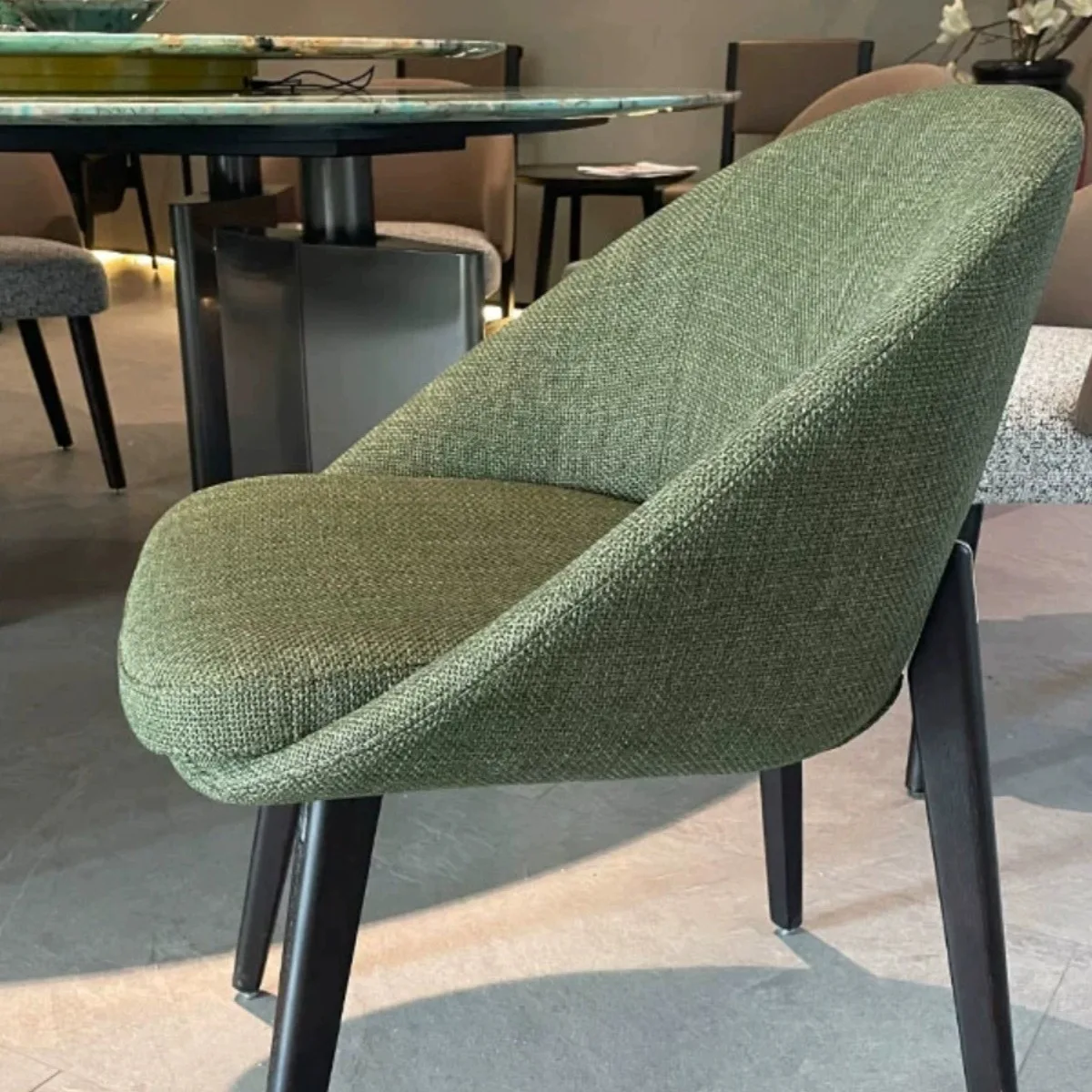 Chair, household, leisure, coffee, fabric, white wax solid wood, Italian style