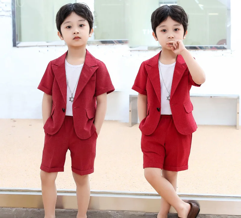 Baby Boys Summer Suit Kids Jacket Shorts 2Pcs Photograph Suit Children Birthday Graduation Set Wedding Performance Party Dress