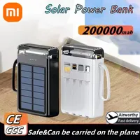 Xiaomi New Solar Power Bank 200000mA Portable Large Capacity Fast Charging Battery With 4 Wires Mobile Power For iPhone Samsung