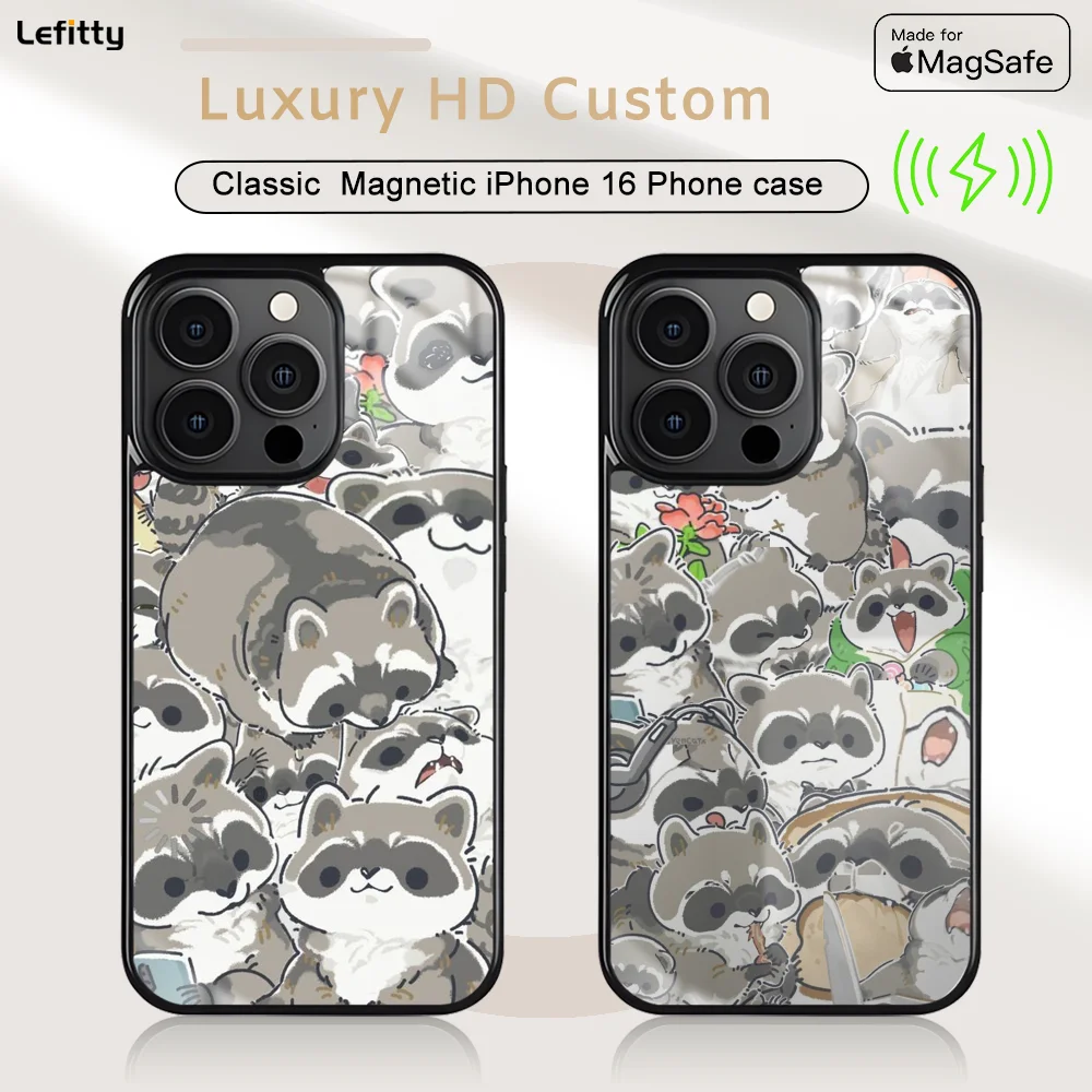 

Cute Raccoon Fashion Phone Case For iPhone 16 15 14 13 12 11 Pro Max Plus Mini Magnetic Magsafe Wireless Charging Cover