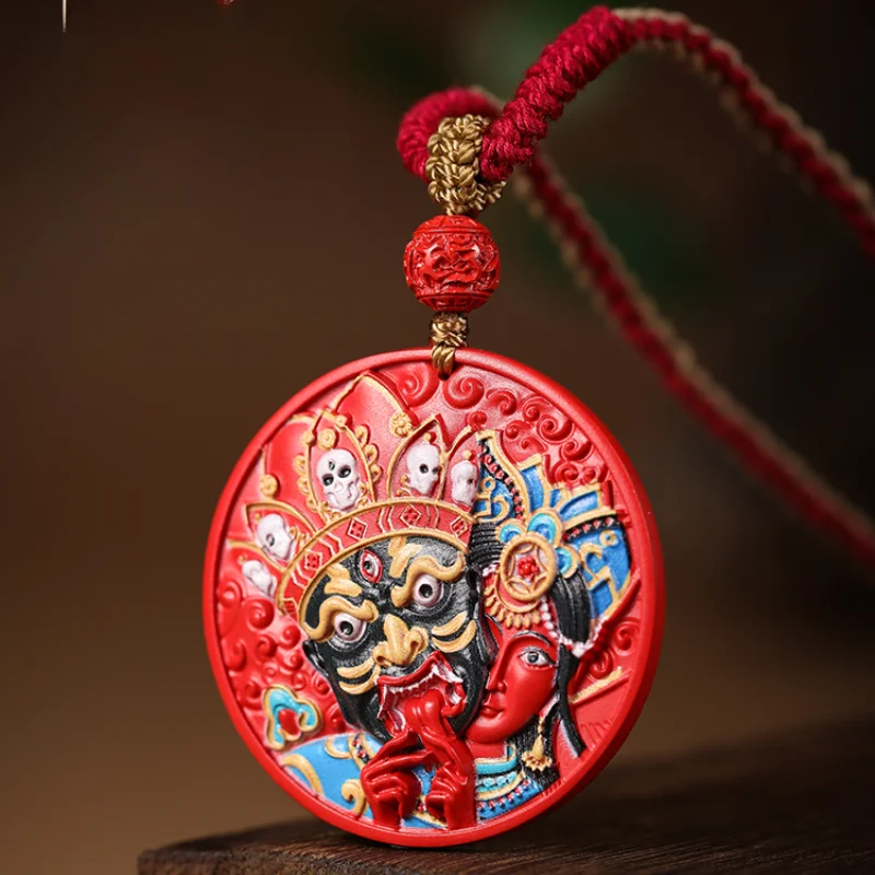 Cinnabar Painted Goddess of Wealth Zakiram Pendant