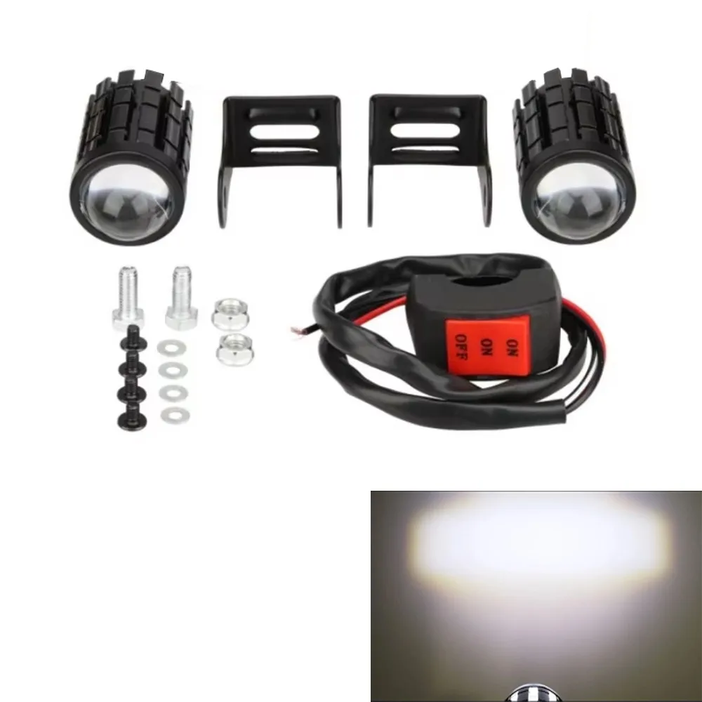 2Pcs Super Bright Motorcycle Mini Driving Light Dual Color Light Fisheye Lens Auxiliary Spotlight Lamp Adjustable DC 8-80V
