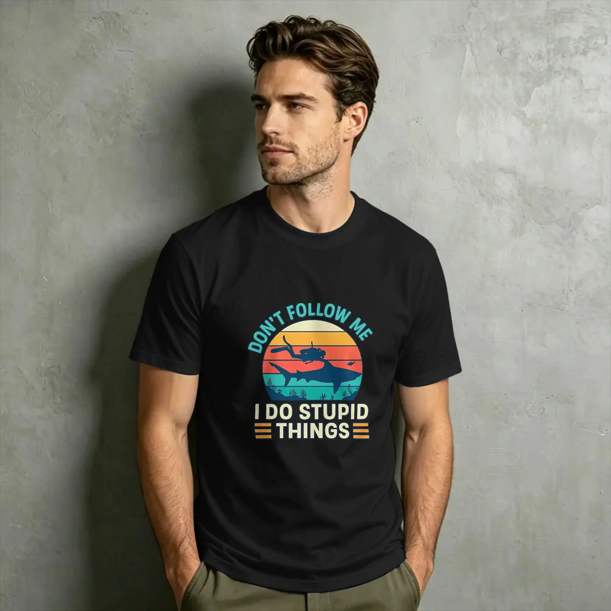 Don't Follow Me I Do Stupid Things Scuba Diving Diver T Shirt Men's  Cotton Novelty Crewneck  Tees Short Sleeve Tops Classic