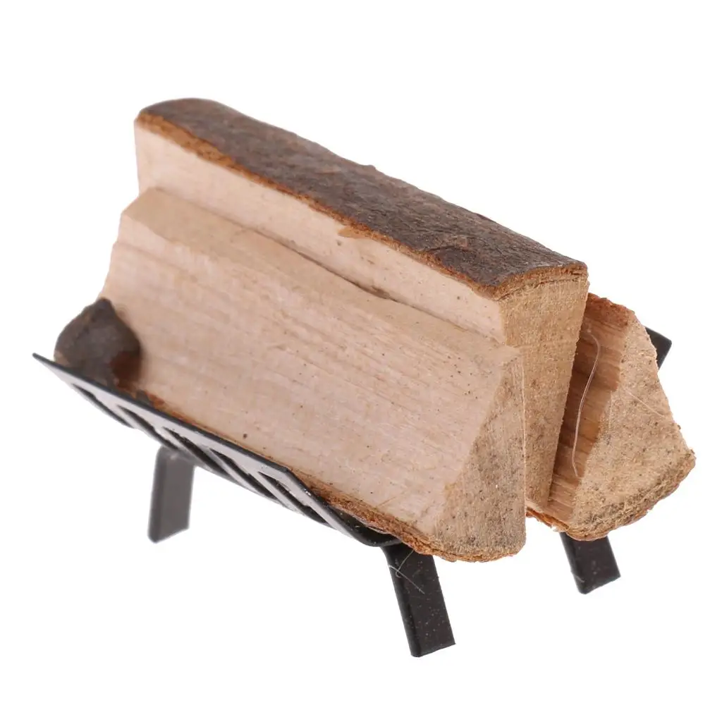 1/12 Puppenhaus Miniatur Metallregal mit Brennholz für Wohnzimmerkamin