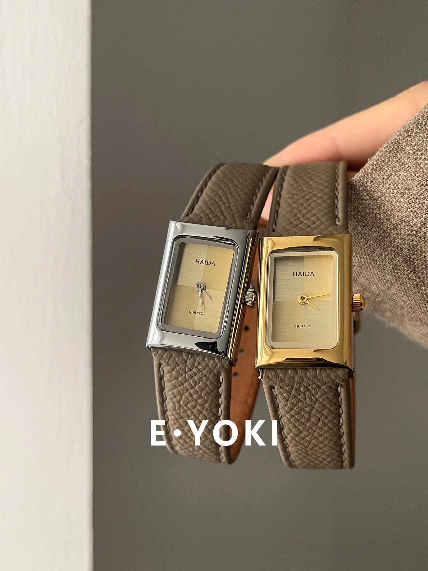 

Small SquareWatch MadeOf ElephantGray Leather Minimalist Design Fashionable Quartz Watch For Women Elegant And Unique Wristwatch