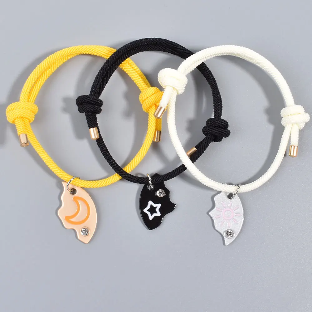 3 قطع من سوار الشمس على شكل قمر على شكل نجمة الشمس، مجموعة أساور الصداقة الجميلة من المجوهرات المصنوعة يدويًا للأصدقاء 2025