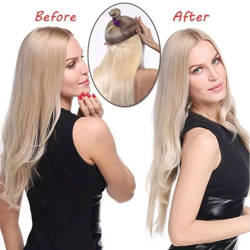 Rich Choices Clip In Wire in Hair Extensions Human Hair Fish Line with Clips In Weft Hair Extensions For Women Straight Wavy - view 6