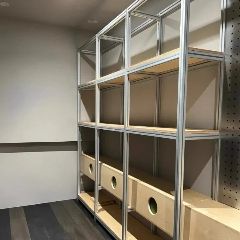 multi-layer decorative  industrial wind aluminum profile storage rack displayed against the wall