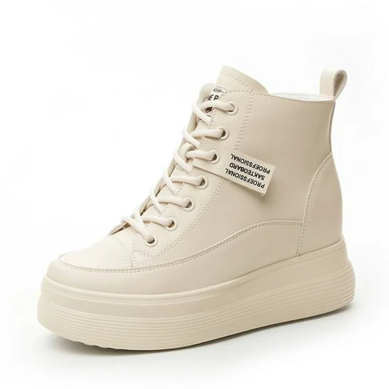 

2026 8CM Genuine Leather Autumn Winter Spring Motorcy Ankle Boots Woman Zipper Sneakers Cross Tied Thick Soled British Style