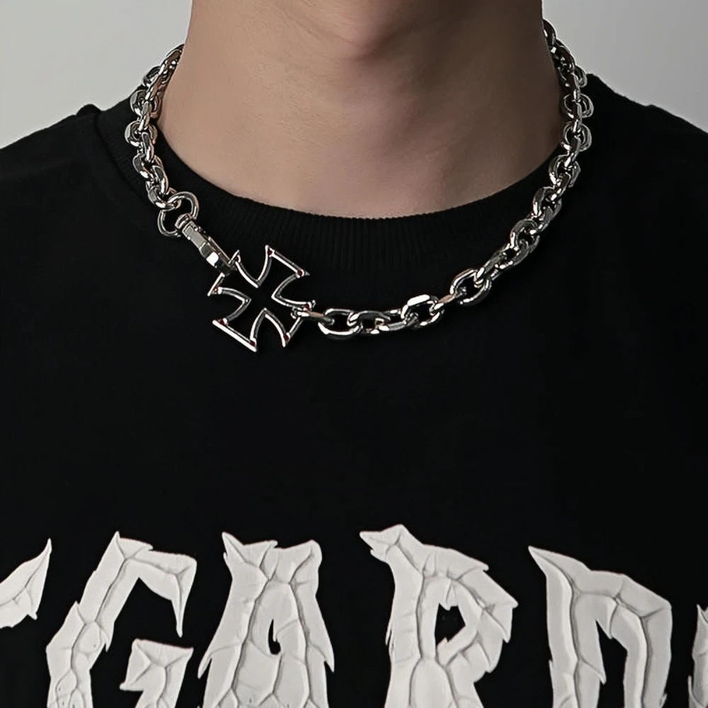 فاسق الجوف الزركون الصليب قلادة للرجل امرأة غير يتلاشى التيتانيوم الصلب سلسلة الترقوة المختنق الهيب هوب زوجين مجوهرات Kpop هدية #2