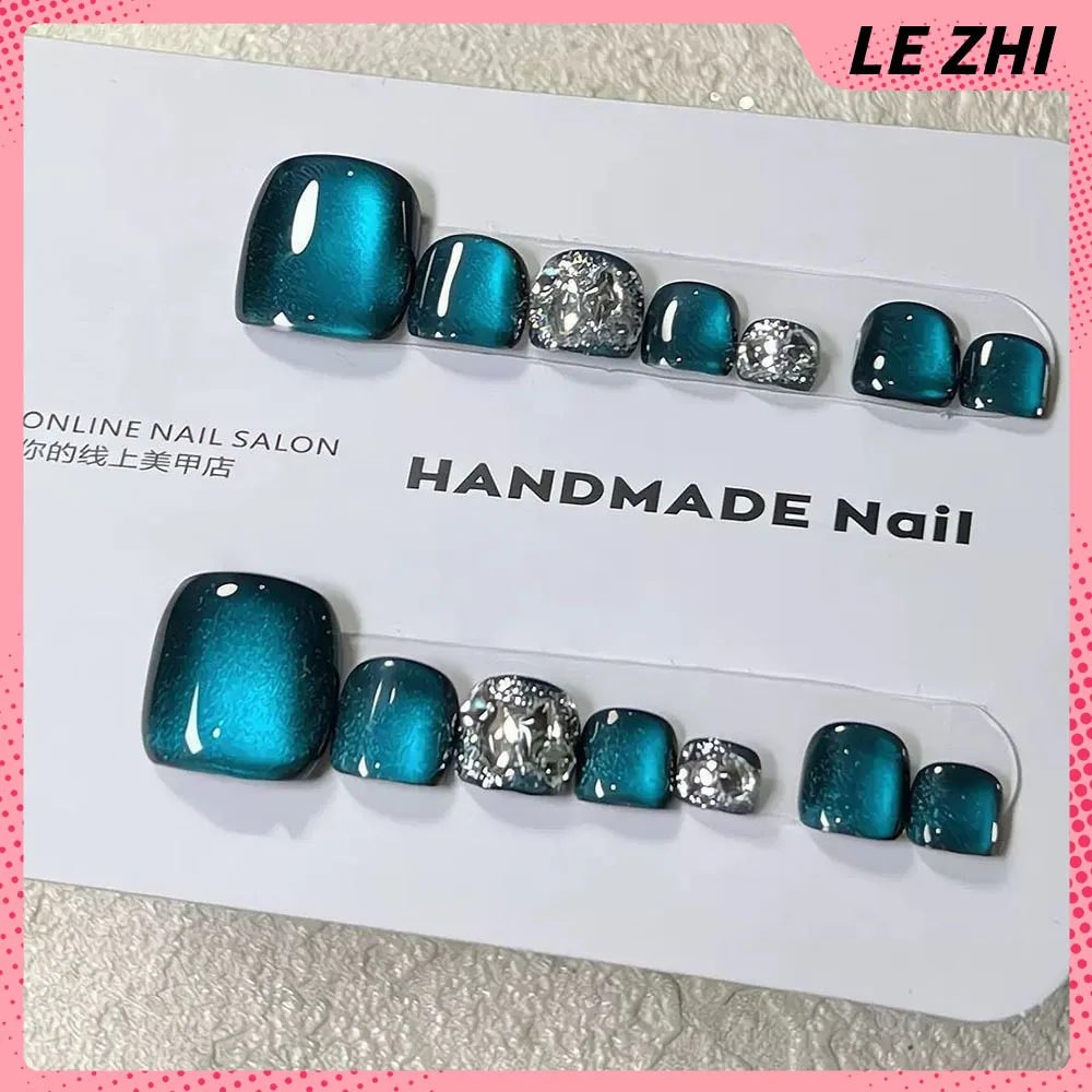 10Pcs Gradient Powder Short Bean-Shaped Handmade toe nail press on Nail Reusable Fake toe Nail Dreamy style Romantic pedicure