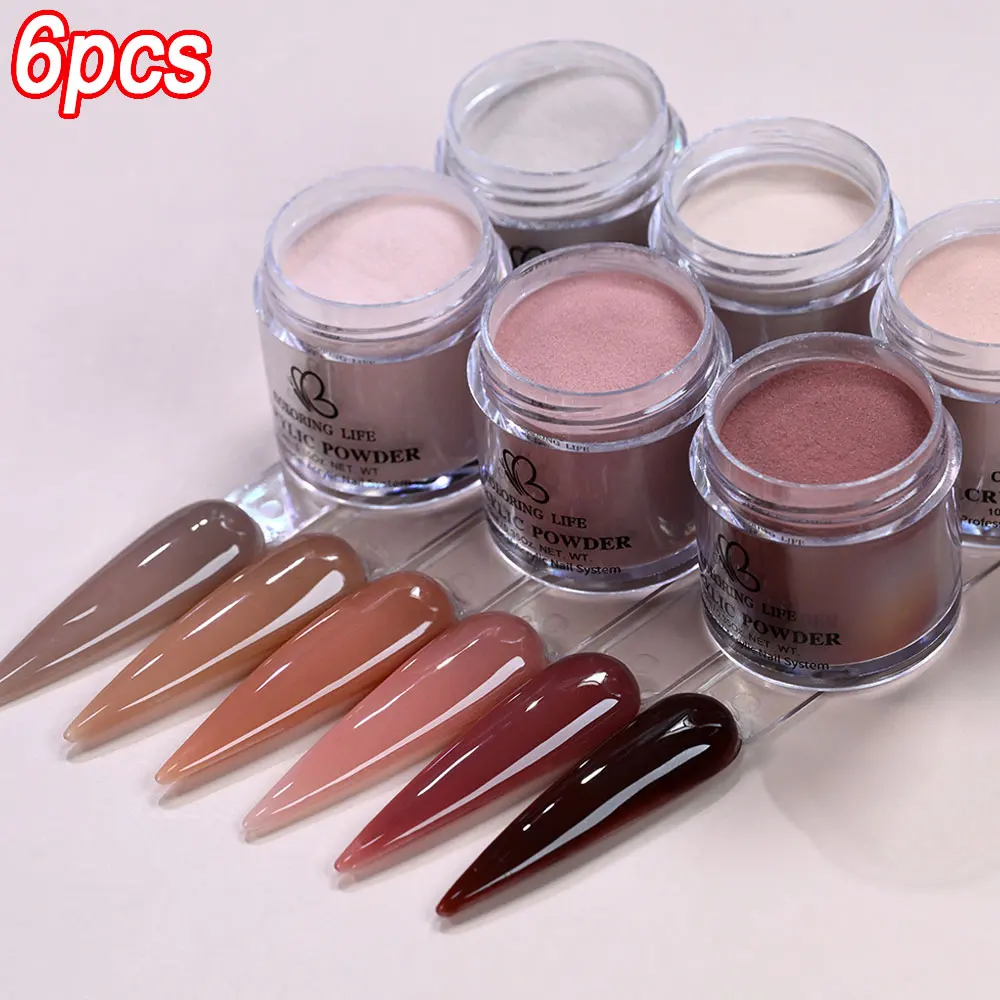

6Pcs Dark Red Brown Nail Acrylic Powder Autumn Winter Pink Nude Nail Carving Extension Acrylic Dust 3 in1 Nail Acrylic Powder