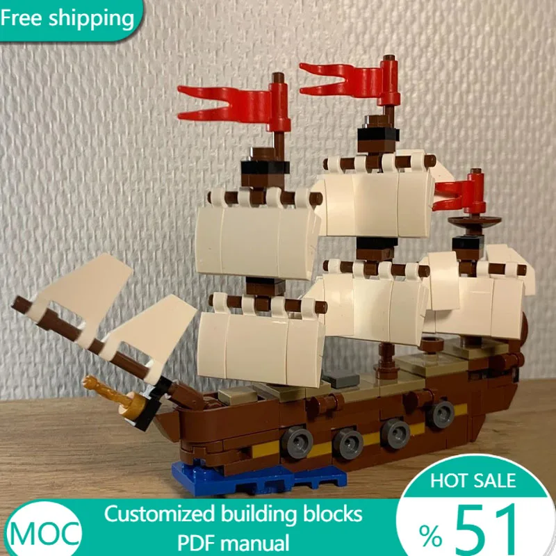 

160 деталей: Средневековый миниатюрный пиратский корабль MOC, модульный конструктор, развивающая игрушка-конструктор, подарок на Рождество