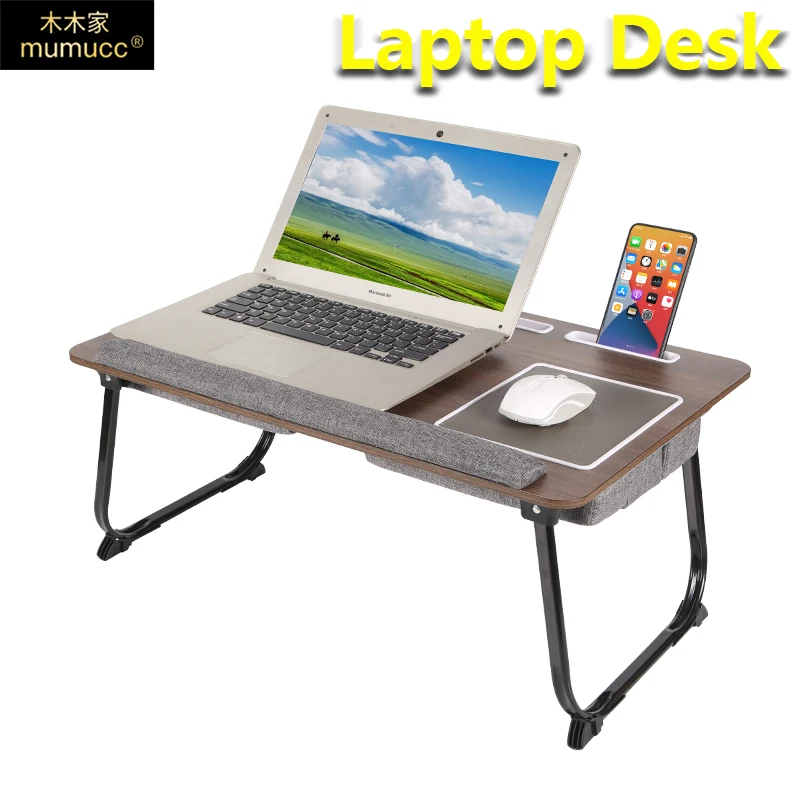 MUMUCC Multifunctional Foldable Laptop Desk Embedded Mouse Pad Anti-slip Design of Card Slot and Rail Suitable for Bedroom Sofa