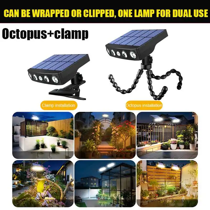2026 New Solar Motion Sensor Light Octopus Tripod White Warm USB Solar Dual Charge Waterproof Adjustable for Garden Yard Pathway