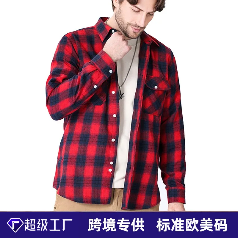 

Spring and Summer Slim Fit Fashion Plaid Long Sleeve Double Pocket Flannel Men's Shirt Shirt