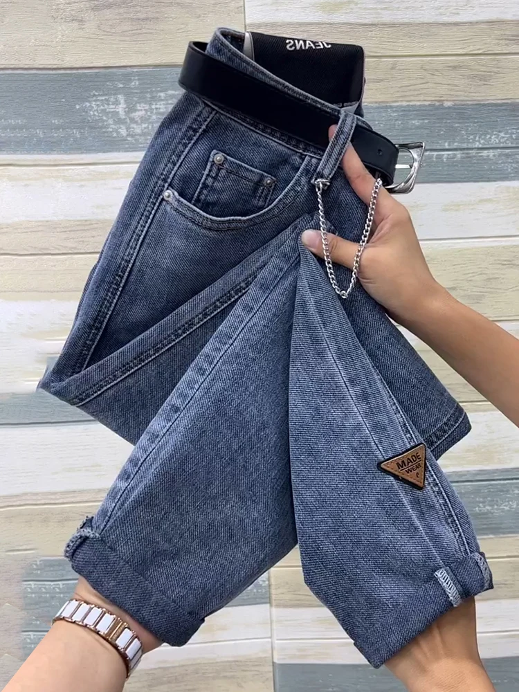 

NEW Spring Autumn High Waist Straight Jeans Large Size Loose Fit Stretch Haren Denim Pants Ladies Ankle-Length Jeans Pants 2023