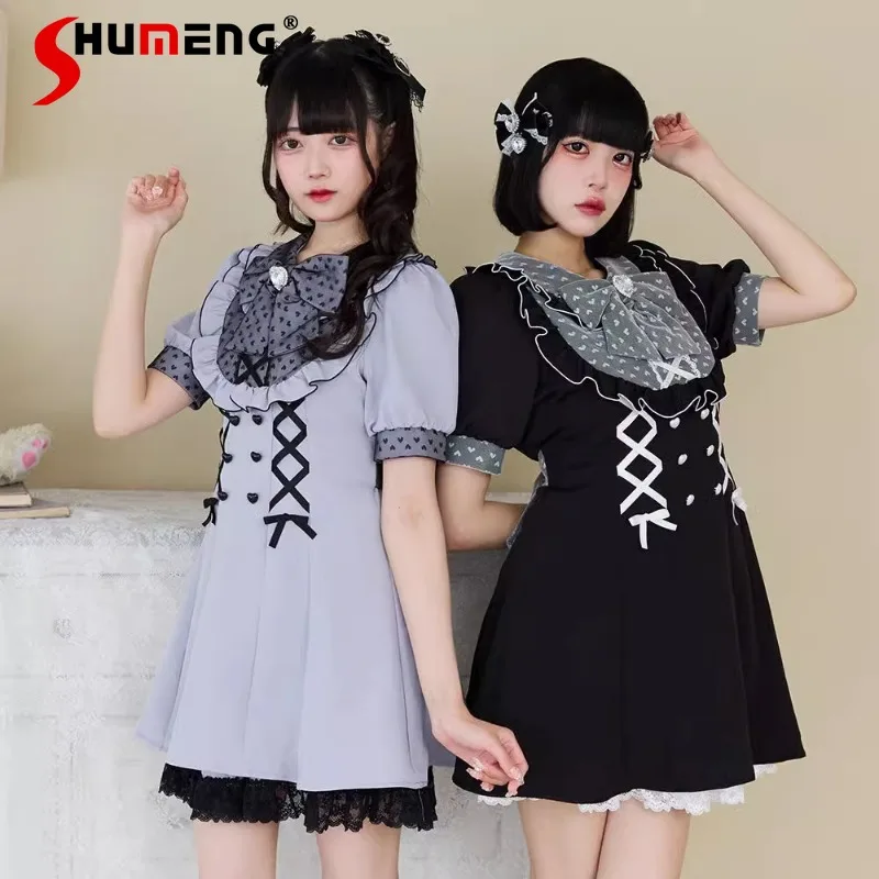 

Japanese Lolita Sweet And Cute Princess Style Dress Heavy Industry Rojita Thin Double-breasted Strap Lace Bow Vestidos De Mujer