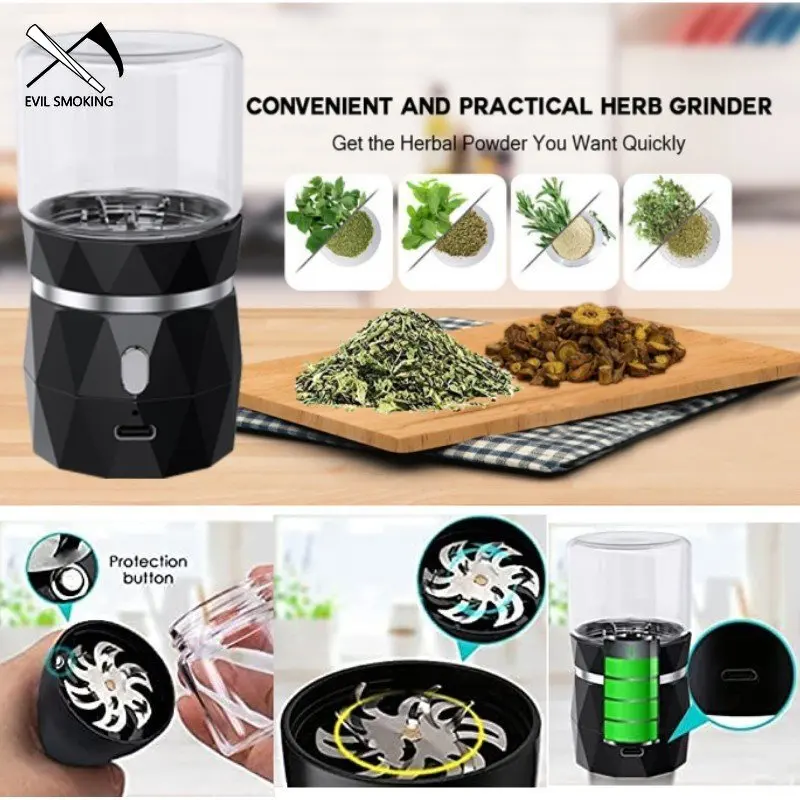 EVIL SMOKING LTQ Mini Electric Dry Herb Grinder Portable Tobacco Shredder Stainless Steel Spice Crusher Smoking Accessories