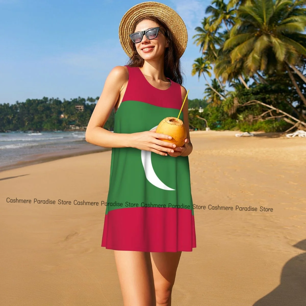 Dames casual knie damesjurk malediven vlag O-hals mouwloos bovenjurk