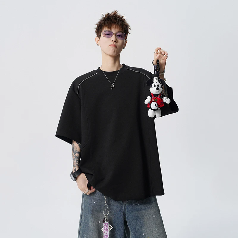 Deconstructed Design American Versatile Short Sleeve Men's T Shirt 2026 Summer New Loose Causal Pullover Tops 82I2