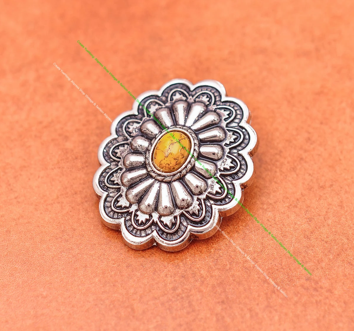 35*28MM Antik Silber Ethnische Indische Blumenkunst Himmelblau Türkis Concho Screwback Für Lederhandwerk Gürteltasche Hut Hardware – Detail 9