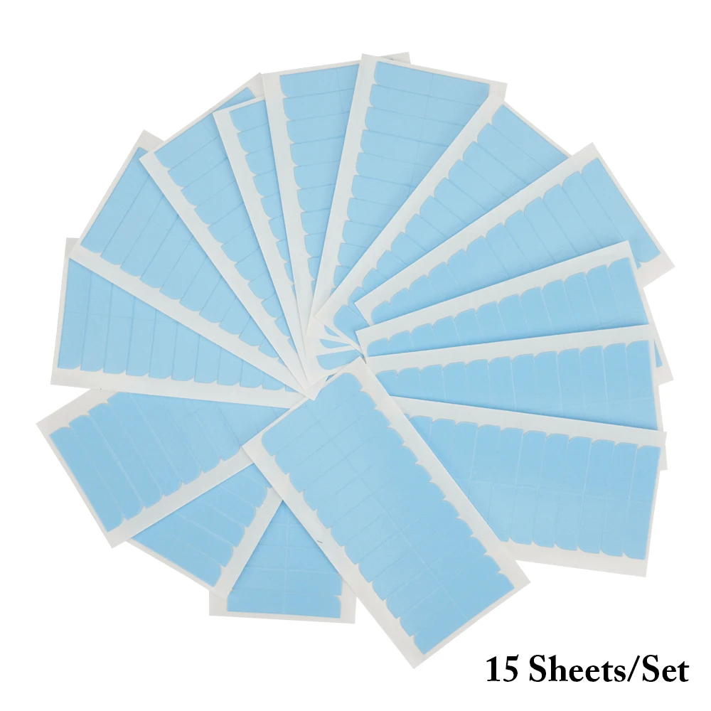 15 Sheets/pack  4cm* 0.8cm Blue Adhesive Double Sided Tape Waterproof and Sweat Proof Replacement Tape in Human Hair Extension