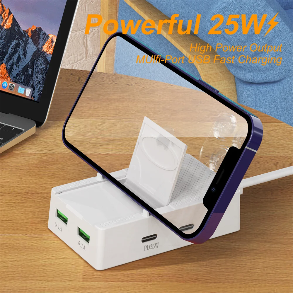 25W USB Charger 4 Port PD Type C Fast Charging Phone Charger Adapter For iPhone Xiaomi Samsung Multiport EU/US Plug Wall Charger