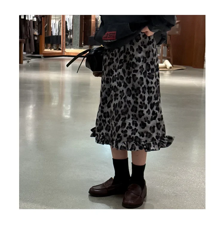 الفتيات الخريف الربيع تنورة 2025 جديد الكورية المألوف خمر عادية اليومية ليوبارد طباعة فستان كاجوال الاطفال كل مباراة برعم تنورة #4