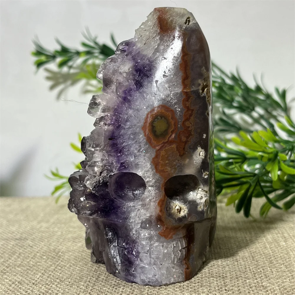 

Amethyst Cluser Skull Carved Stone Quartz Healing Specimen Gemstone Minerals Reiki Wicca Home Mysterious Geode Decoration