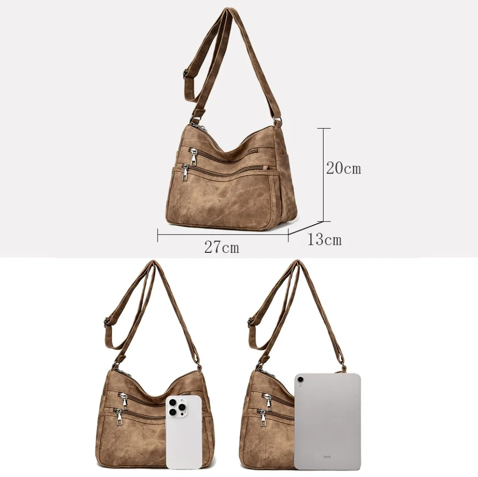 Vintage torby na ramię dla kobiet 2024 miękka skóra z wieloma kieszeniami torba Crossbody projektant Casual Women Messenger torby Sac A Main