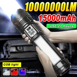 15000mAh High Power LED Flashlights 1500W Tactical Flash Light Rechargeable LED Flashlight Work Light Fishing Camping Lantern